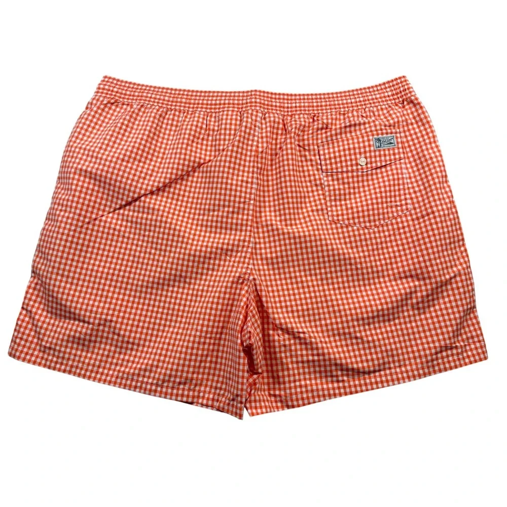 NEW Polo Ralph Lauren Swim Trunks Men 4XB Orange Gingham Check Drawstring‎